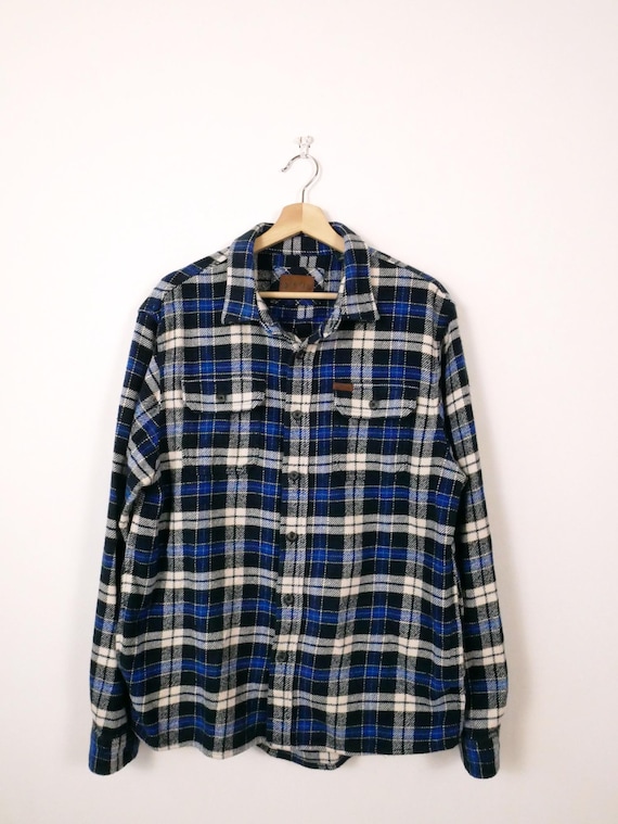 ORVIS Blue/black/white Plaid Double Weight Flannel Shirt ORVIS Blue/black/white Plaid Double Weight Flannel Shirt