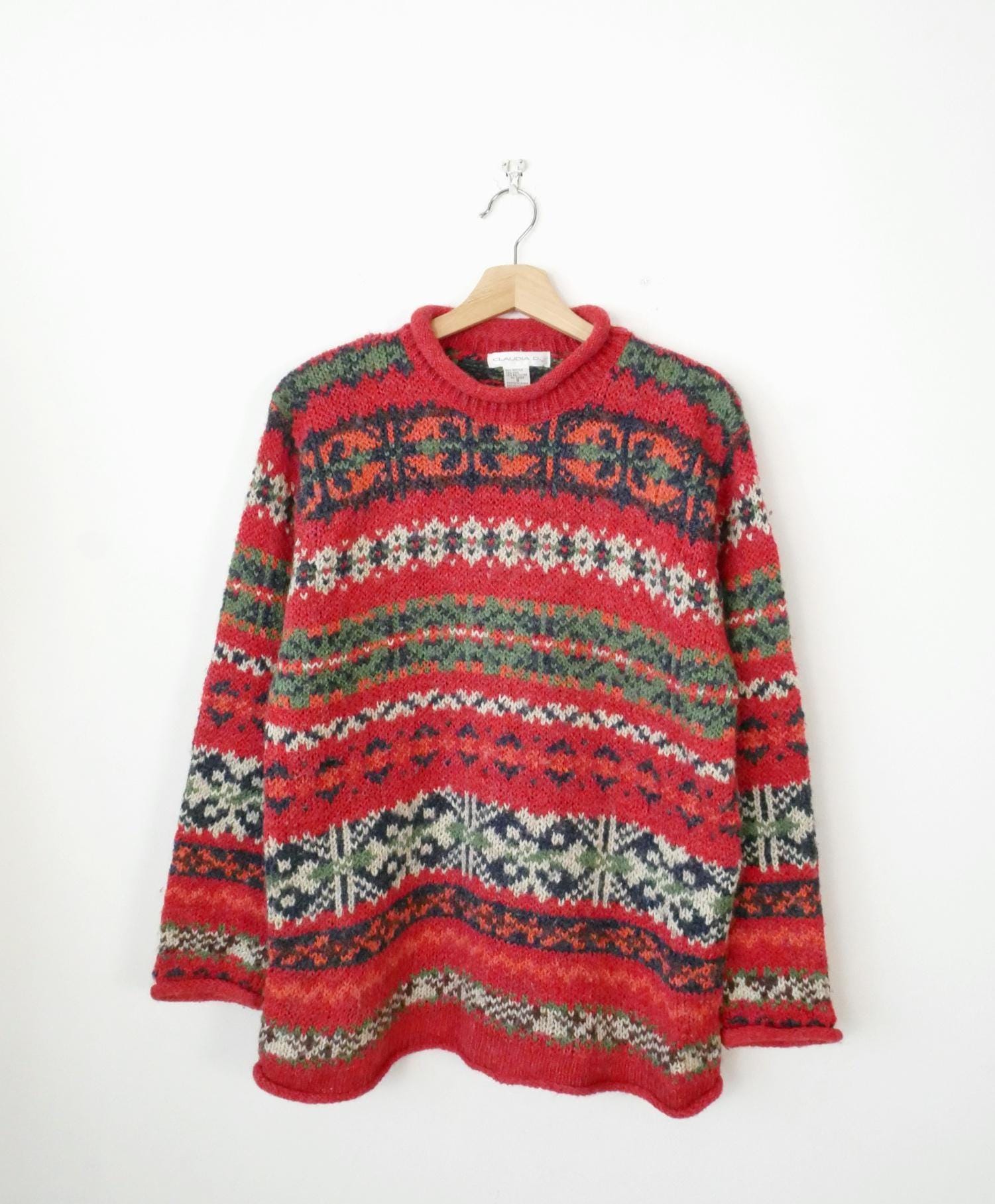 Vintage Claudia D 90s Women's Red Fair Isle Sweater - Etsy