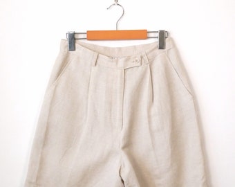 Women's Ecru/Ivory Linen Blends High waist Pleated Shorts/Minimal Shorts/W27