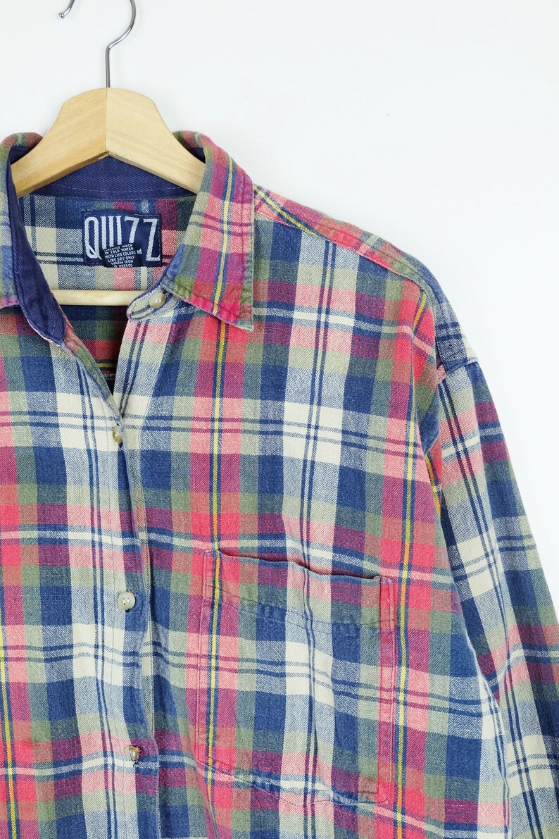 ON SALE Vintage Red tartan PlaidChecked Long sleeve Cotton Blouse from 80/'s