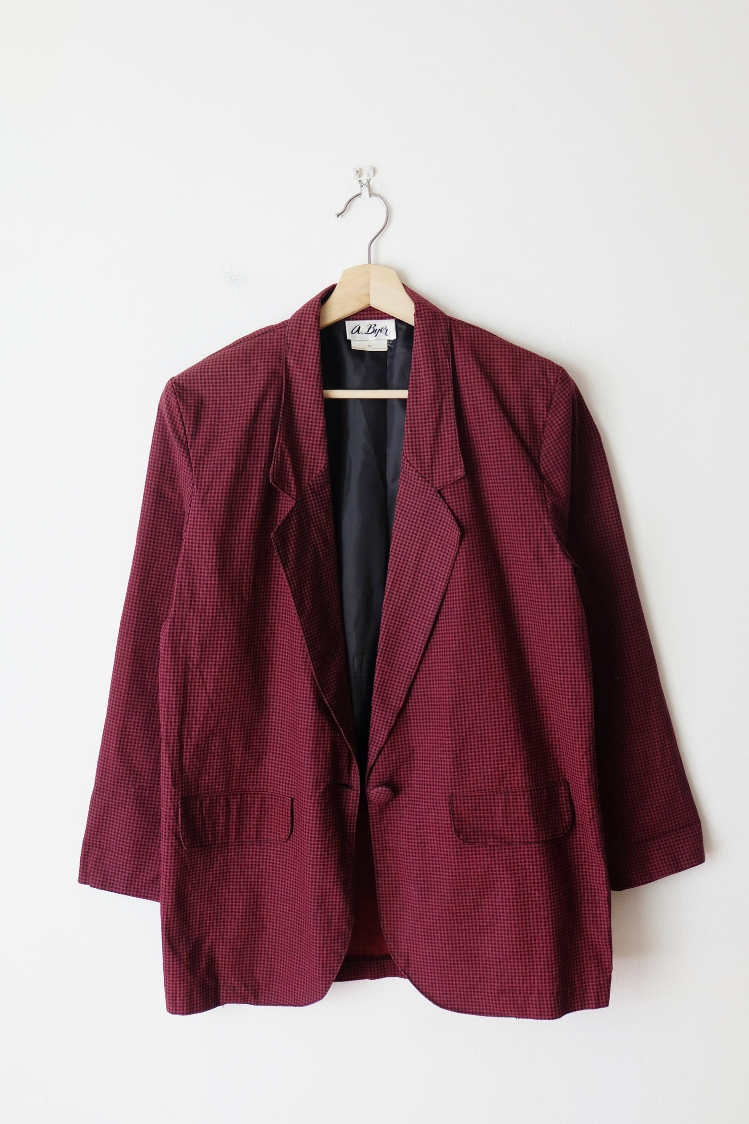 Vintage 1990s Women's Red/Black Gingham Cotton Tailored Blazer/Jacket
