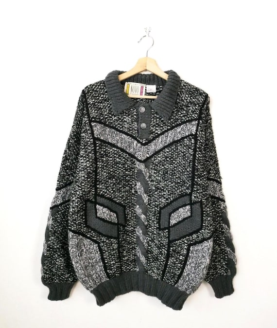 Vintage 1980s Novo Men's Gray Black Mohair Blend Sweater - Etsy