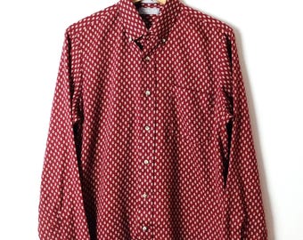 Vintage 90s Men's Burgundy Pattern Button Up Shirt