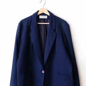 Vintage Navy/Dark Blue Wool Tailored Jacket /Women's Boxy Blazer/Minimal Jacket