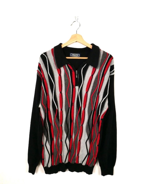 Vintage Peletti Coogi Style 3D Knit Quarter Zip Sweater