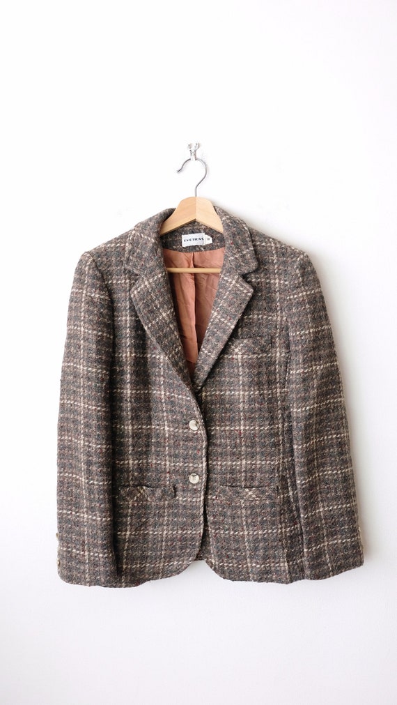 Vintage Grey/Green/White Plaid/Check Wool Tailored