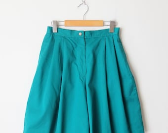 90s Women's Teal Green High Waist Pleated Shorts