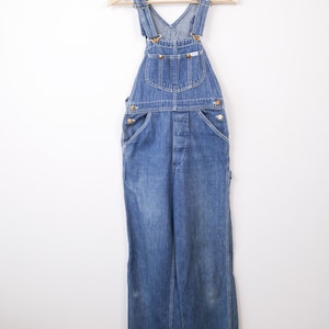 90s Lee Made in USA Women's blue denim overalls wide leg workwear
