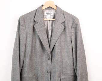 Pendleton Virgin Wool Gray Blazer Petite Tailored Office Jacket
