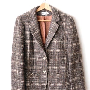 Vintage Grey/Green/White Plaid/Check Wool Tailored Jacket/Blazer from 80&#39;s