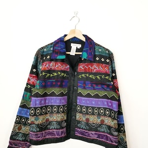 Vintage Coldwater Creek Damen Patchwork Seidenjacke Multicolor