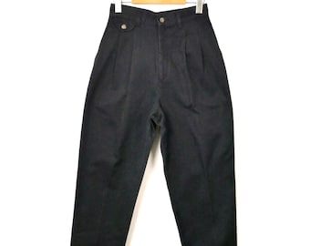 Vintage 24-38 Waist Slim Black Drawstring Easy Pant | High Waist