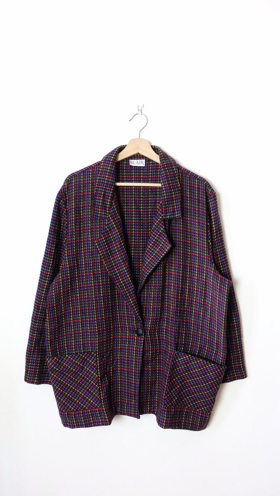 Vintage Noir Multicolore Plaid Veste Blazer a Carreaux Veste Femme Etsy France