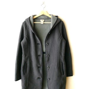 L.L.Bean Manteau boutonné à capuche gris en polaire pour femme/Manteau avec cordon de serrage/Taille Small