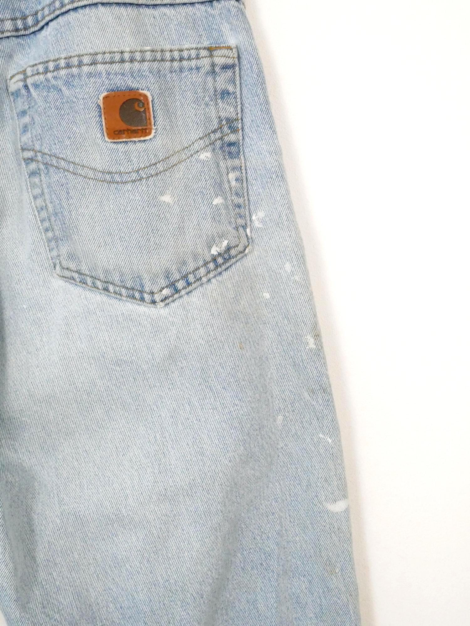 2000s Carhartt Men's Light Wash Paint Splatter Distressed Jeans - Etsy