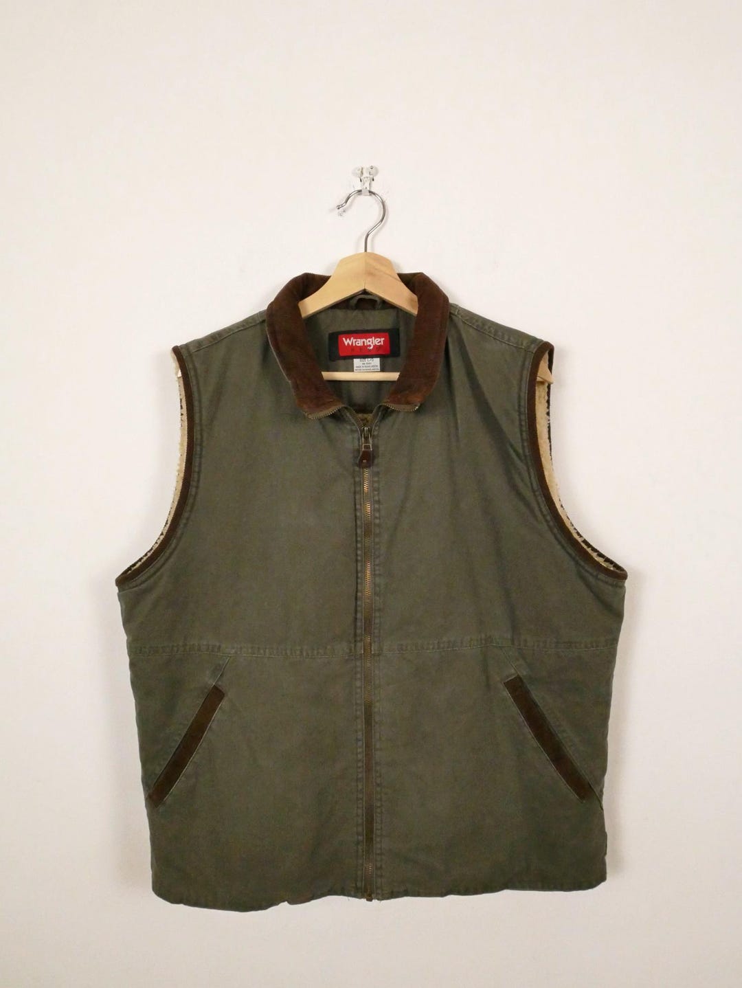90s-00'S Wrangler HERO Duck Vest, Men's XL, Vintage cotton beige type brown Vintage Second Hand