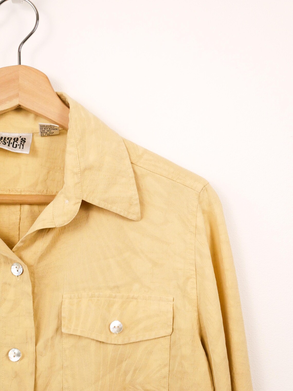 Vintage 1990s Chico's Design Women's Yellow Silk Button Up Shirt, photo 3 of 5