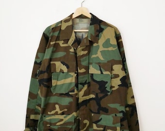 Vintage US Army Combat Bdu Woodland Camouflage Field Jacket Shirt/Medium Long