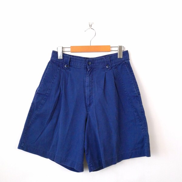 Vintage Navy Blue High waisted Cotton Pleated Shorts/W27