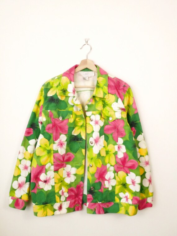 Women's Hibiscus/Floral Pattern Denim Jacket
