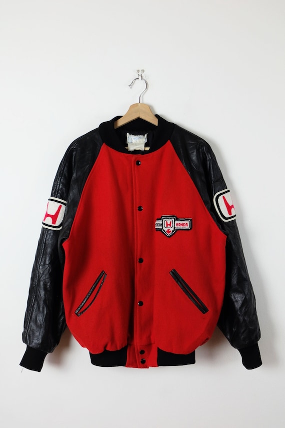 Vintage HONDA Canada Red x Black Leather/Wool Quil