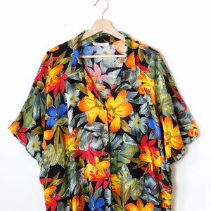 Camicia/blusa/oversize a maniche corte da donna con stampa floreale colorata vintage anni &#39;90