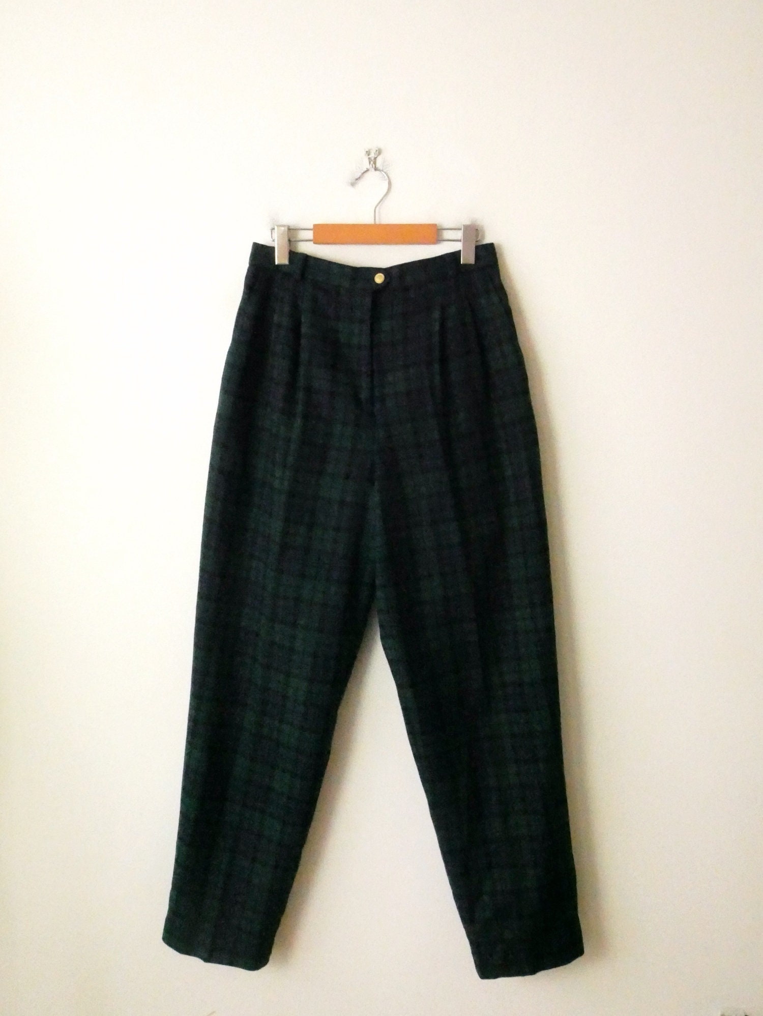 Plaid Oversized Carrot Pants, High-waisted Pants, Button Waist Slant Pocket  Plaid Pants, Tapered Pants, Carrot Trousers, Modest Clothing 