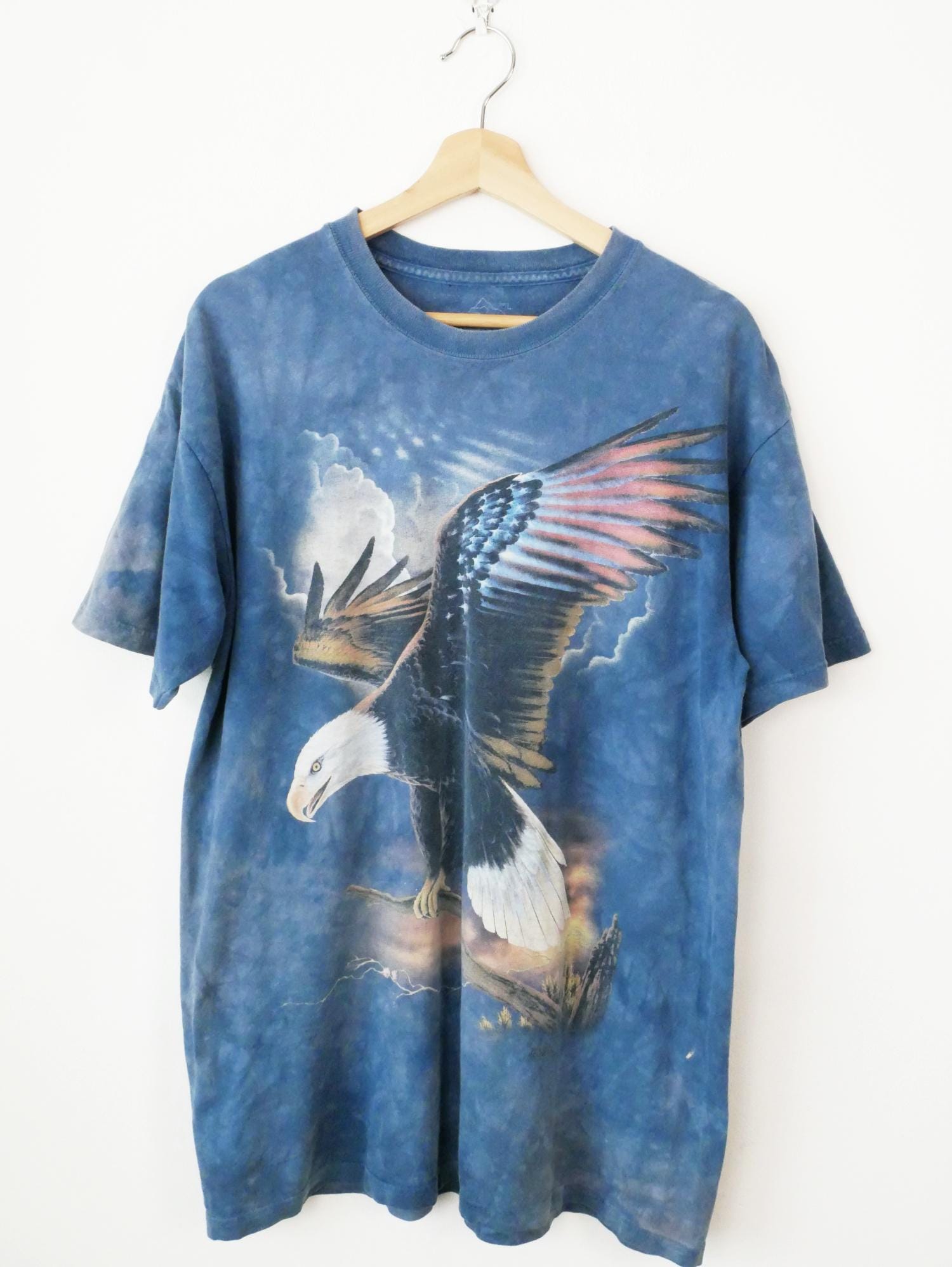 ザ・マウンテン メンズ ブルー ハクトウワシ グラフィック Tシャツ 