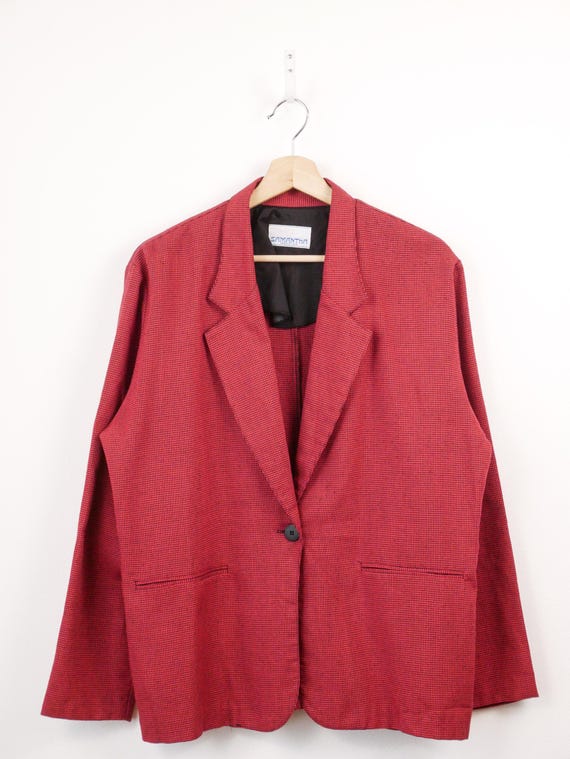 Vintage Samantha Women’s 90s Red Houndstooth Blazer-Made in USA