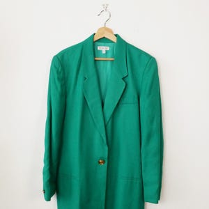 Vintage Women&#39;s Linen Blend Tailored Jacket/Boxy Blazer/Green