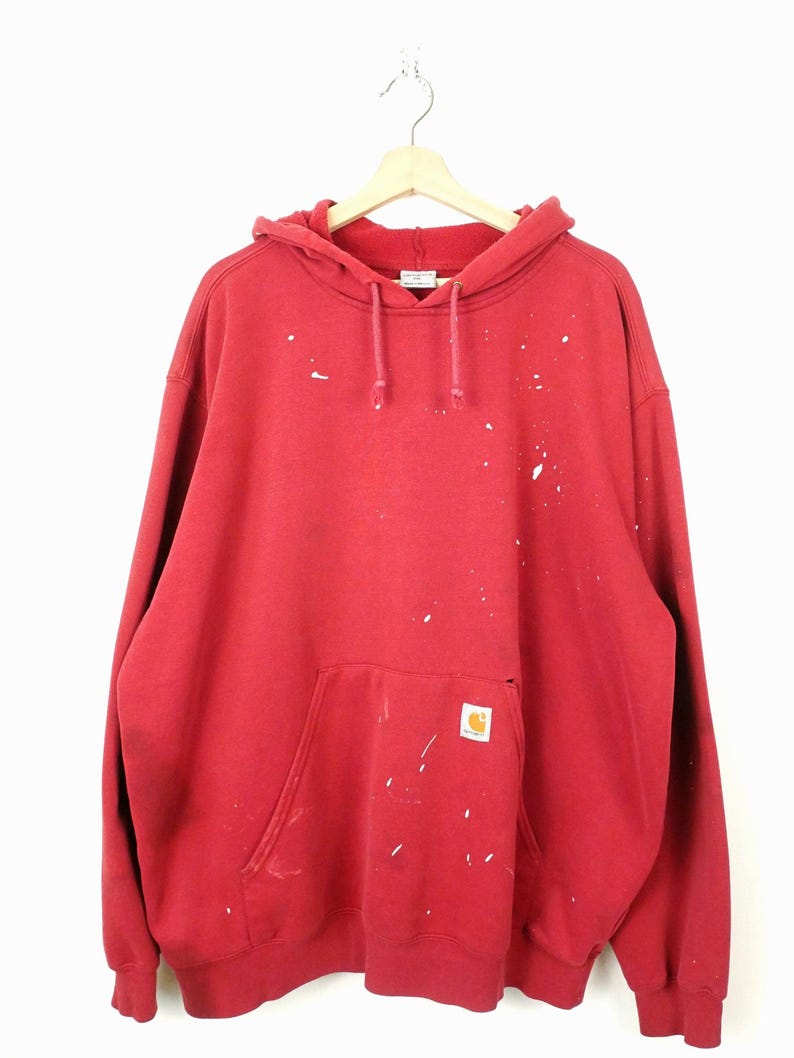 Carhartt Distressed Men's Red Paint Splatter Hoodie 2XL Bild 2