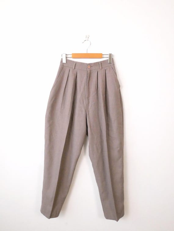 Vintage Dark Nude Beige High Waisted Tapered Pants/slacks/pleated 