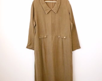 Vintage Peanut Brown Long Sleeve Linen Collar Dress from 90s/Relaxed fit/Minimal