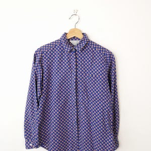 Vintage Women's Blue/Floral Long sleeve Cotton Blouse