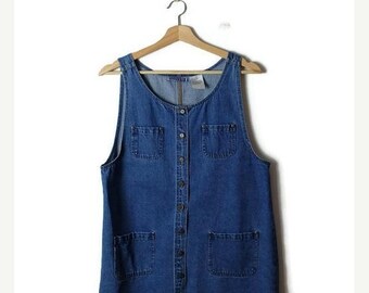 ON SALE Vintage Denim Sleeveless Casual Dress/Jumper from 90's