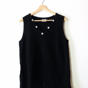 Vintage Black Cotton Fringed Sleeveless Top from 90&#39;s