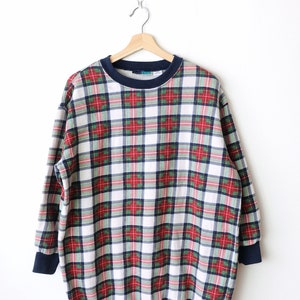 Vintage Red/White Tartan plaid Crewneck Long Sweatshirt/Pullover from 90&#39;s