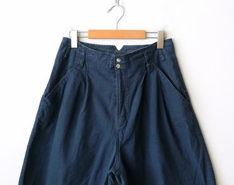 Misto lino blu verdastro vintage Pantaloncini pieghettati a vita alta/Pantaloncini minimi/W28