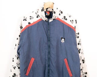 Chaqueta cortavientos de seda con estampado integral de Mickey Mouse de Disney, estilo vintage de los 90.