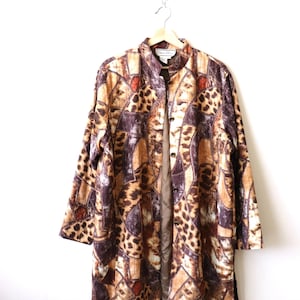 Vintage Leopard / Animal Print Patchwork Muster Gesteppte Seidenjacke / Leichter Damenmantel