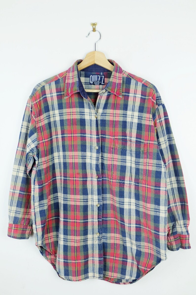 ON SALE Vintage Red tartan PlaidChecked Long sleeve Cotton Blouse from 80/'s