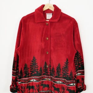 Chaqueta polar extragrande de alce rojo para mujer de Robert Kitchen Canadá, años 90 imagen 2