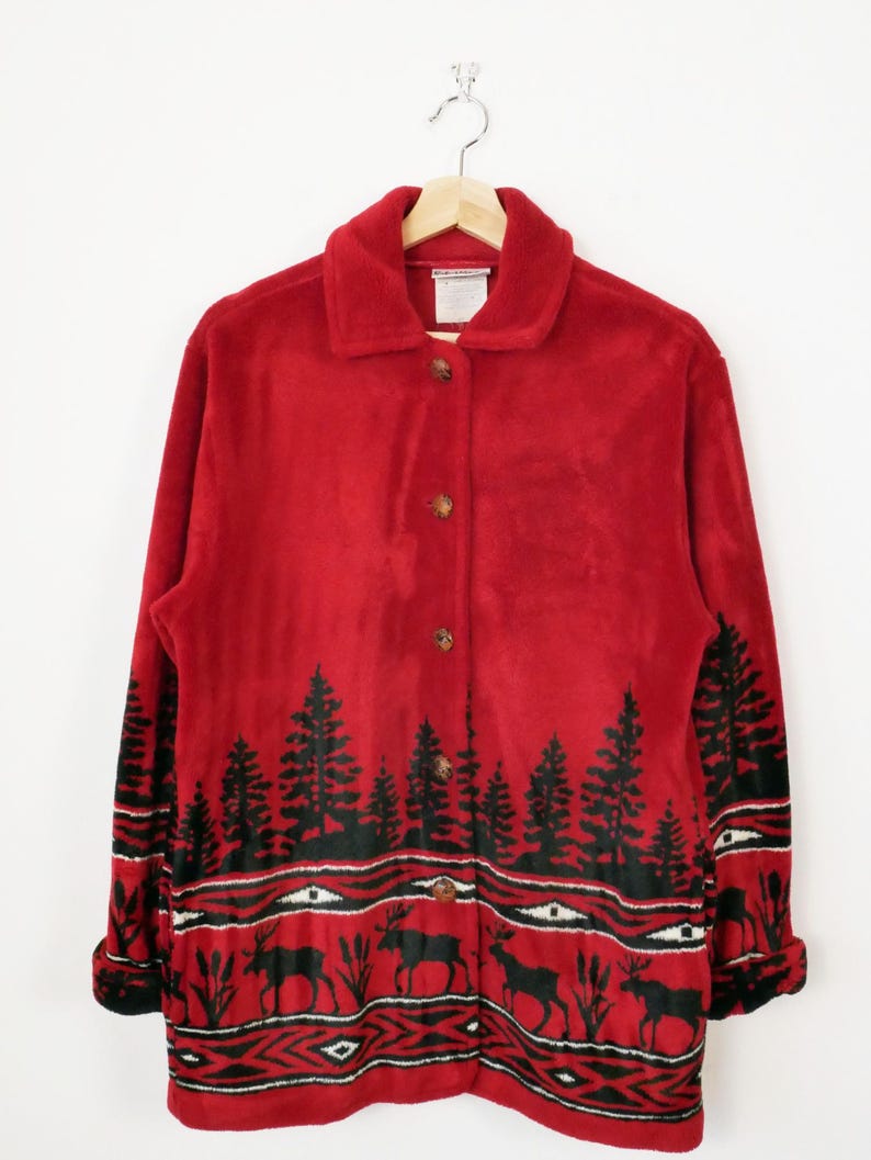 Chaqueta polar extragrande de alce rojo para mujer de Robert Kitchen Canadá, años 90 imagen 2