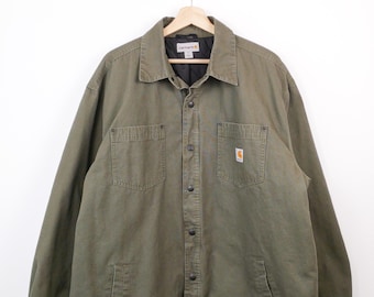 Giacca-camicia da uomo Carhartt in tela color oliva