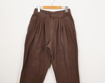 Vintage 90s Women's Brown High Waist Tapered Baggy Pants/W27