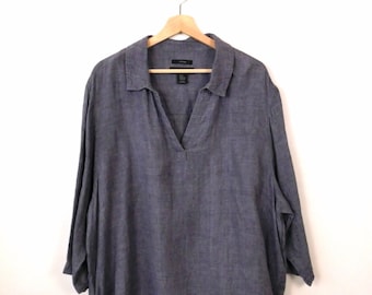 Women's Linen Long Sleeve Pullover Blouse/Linen Shirt/Tahari