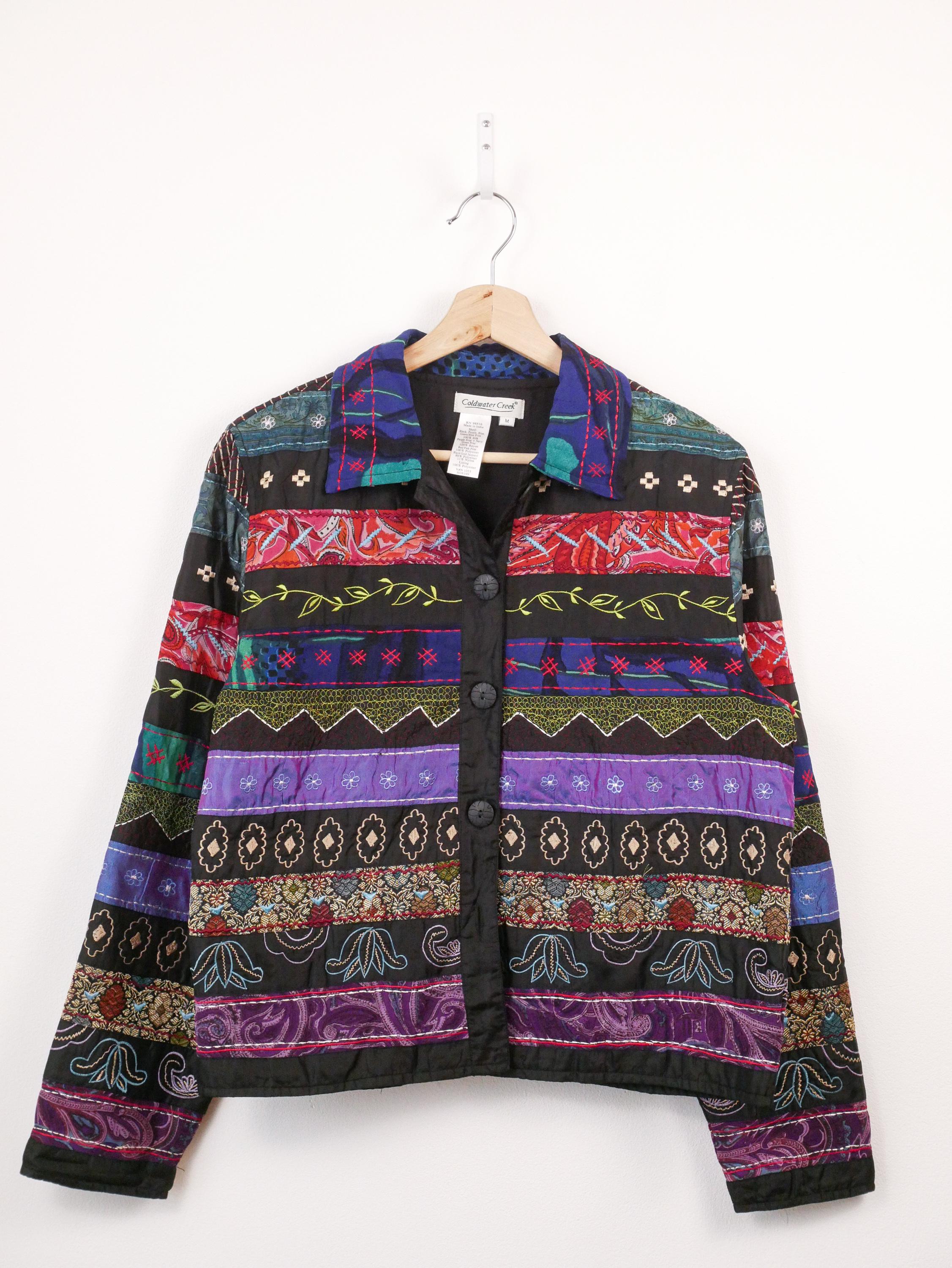 Vintage Coldwater Creek Women's Patchwork Silk Jacket Multicolor