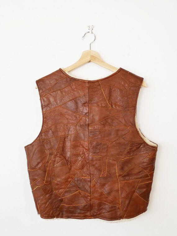 Vintage Patchwork Leather Shearling Vest/Men's Le… - image 6
