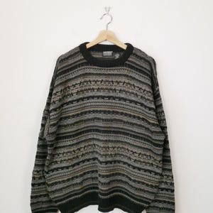 Vintage 90s Men’s Knightsbridge Black Multicolor Pattern Knit Sweater