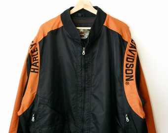 Harley davidson orange and black nylon jacket cheap